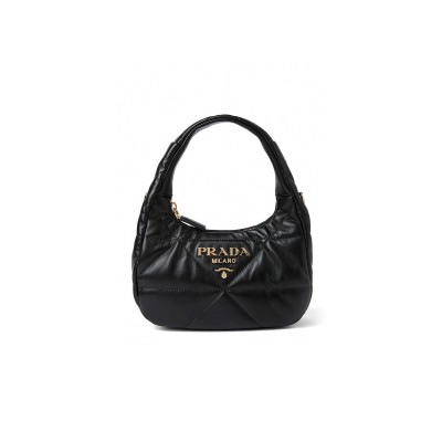 PRADA MINI QUILTED STITCH SHOULDER BAG IN BLACK 1BA384 (21*12.5*6.5cm)